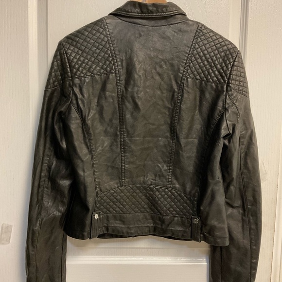 Express Brown Faux Leather Moto Jacket Quilted Shoulders Size L - Picture 3 of 11